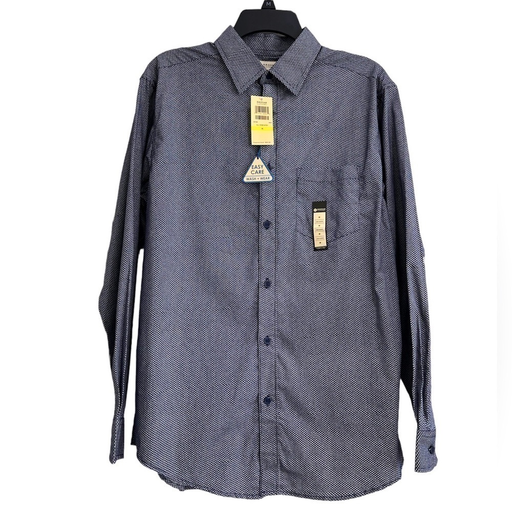 NWT Haggar Button Down Long Sleeve Shirt Navy With White Dots Size Medium - Picture 1 of 11